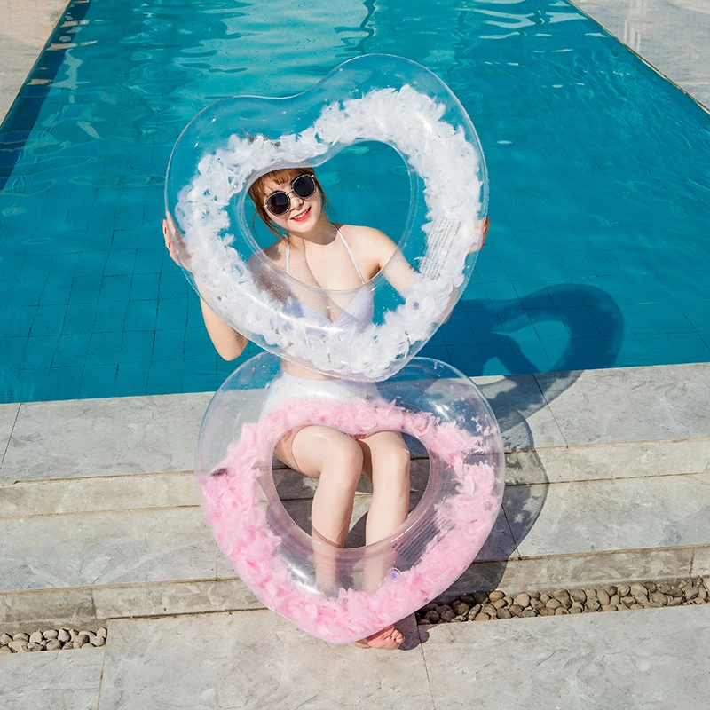 Inflatable love feather swimming ring