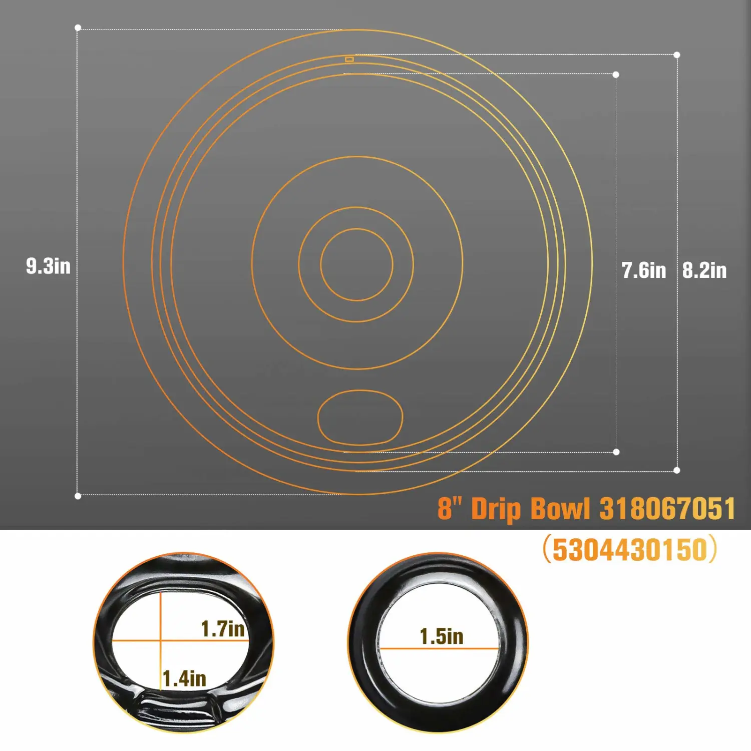 APPLIANCEMATES Black Porcelain Drip Pans Set 4-Pack 318067041 & 318067051 Replacement for Frigidaire/Electric Range Stove Burner 5304430149, 5304430150 Includes 2 Large 2 Small (6 Inch and 8 Inch)