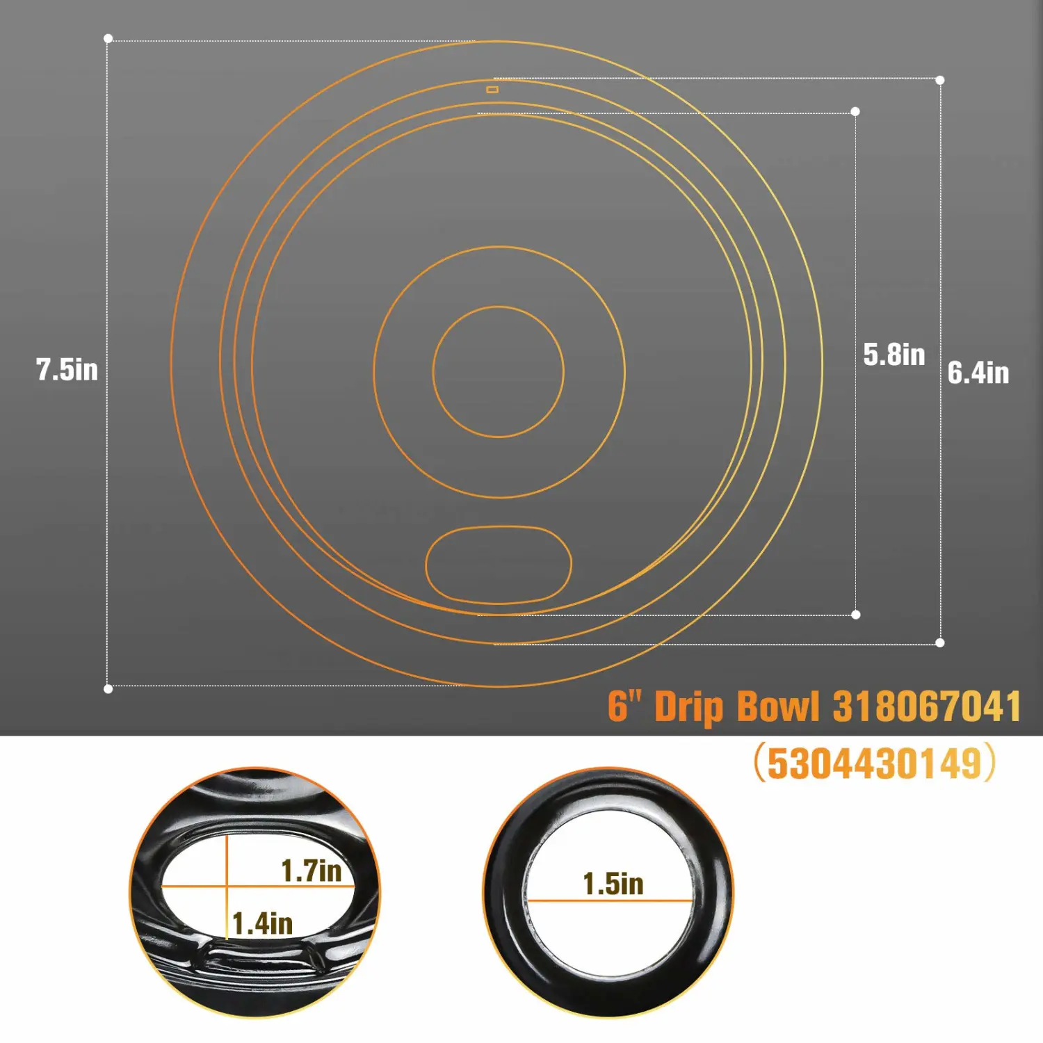 APPLIANCEMATES Black Porcelain Drip Pans Set 4-Pack 318067041 & 318067051 Replacement for Frigidaire/Electric Range Stove Burner 5304430149, 5304430150 Includes 2 Large 2 Small (6 Inch and 8 Inch)