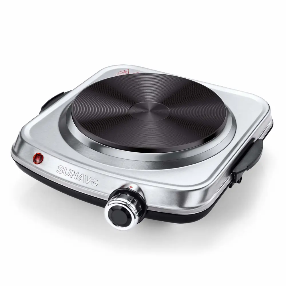 1500W Hot Plates for Cooking, Electric Single Burner with Handles, 6 Power Levels Stainless Steel Hot Plate for Kitchen Camping RV and More Silver