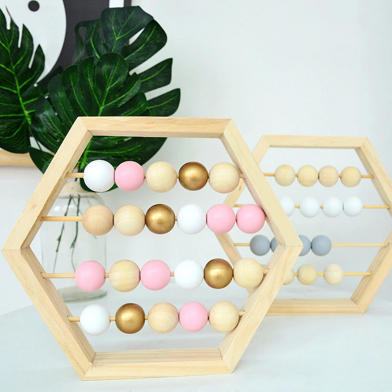 Hexagonal Wooden Abacus Beads Early Childhood Education Toys