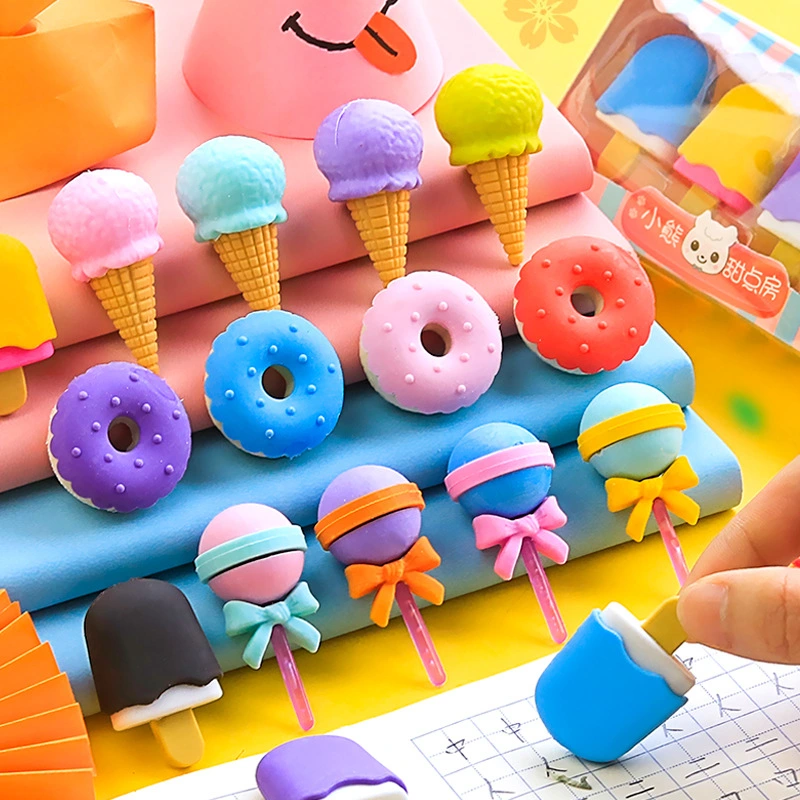 Student Rubber Ice Cream Cake Eraser Set Hamburger Cartoon Eraser Sassafras Stationery Gifts