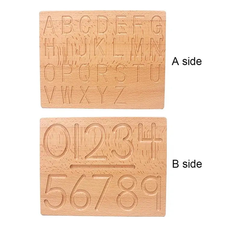 Wooden concave-convex groove calligraphy board Early education Montessori numbers and letters geometry beech braille board