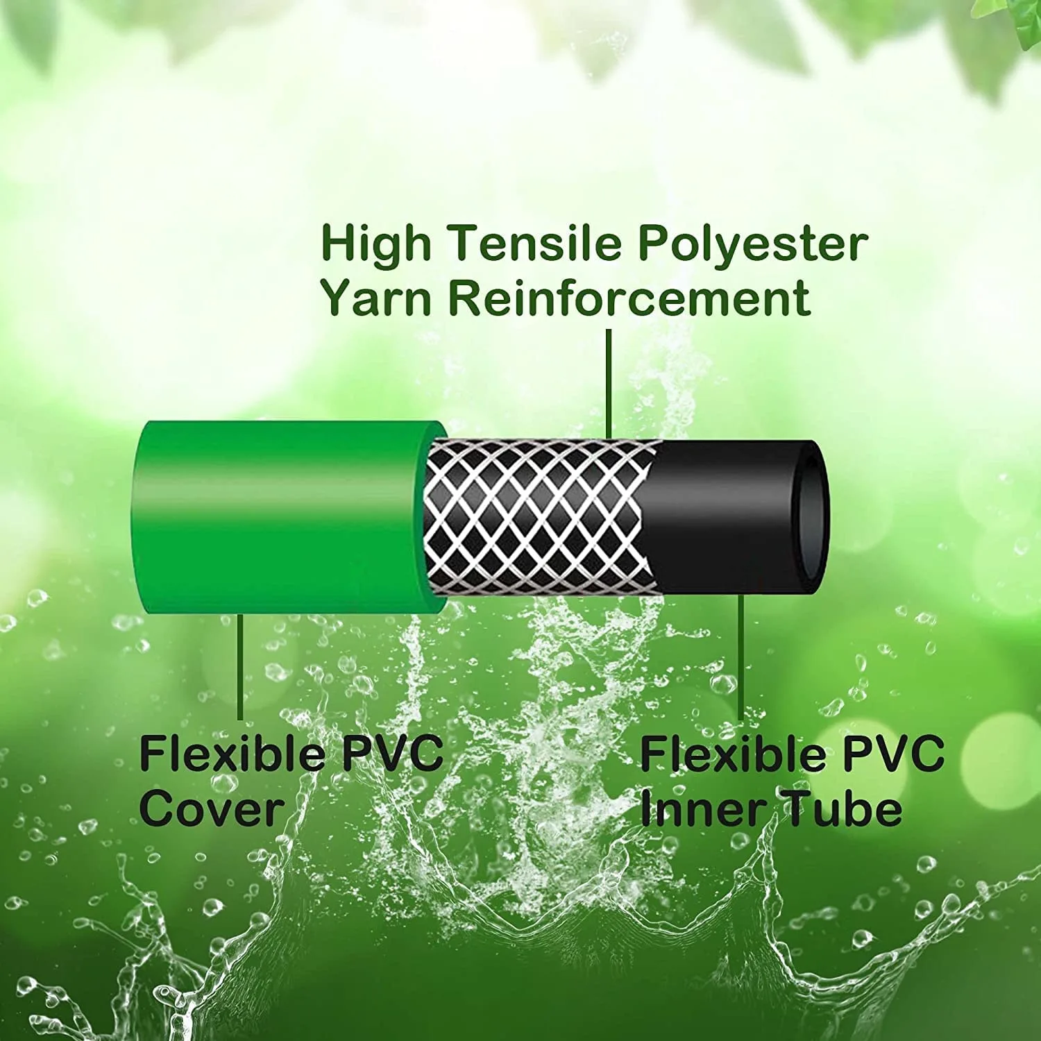 ORGRIMMAR ½" PVC Outdoor Garden Hose for Lawns, Boat Hose, Flexible and Durable,No Leaking, GHT Fitting for Household (15FT, Green)