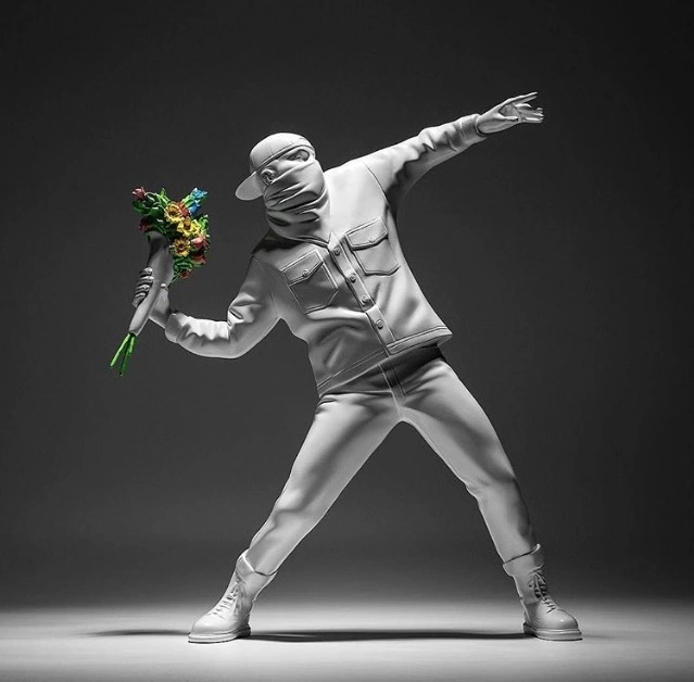 Banksy Throw Flower Boy Sculpture Decoration