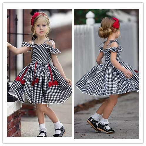 Kaka Ins European And American Foreign Trade Summer Female Treasure Middle And Small Children'S Plaid Halter Western Style Bow Princess Dress Kaka INS European and American foreign trade summer female