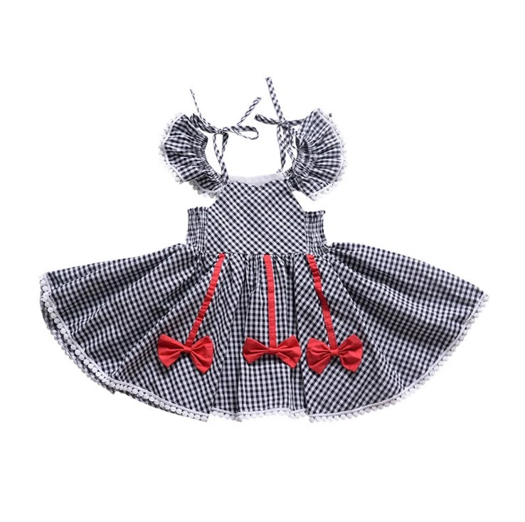 Kaka Ins European And American Foreign Trade Summer Female Treasure Middle And Small Children'S Plaid Halter Western Style Bow Princess Dress Kaka INS European and American foreign trade summer female