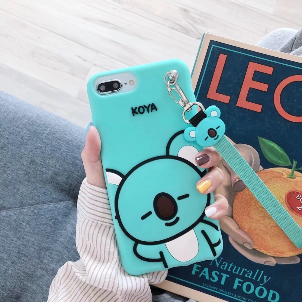 Compatible with Apple, Cartoon BT21 Hand Strap Phone Case For iPhone