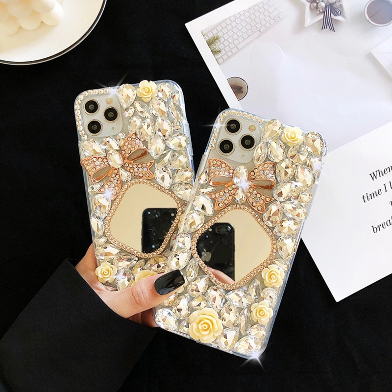 Transparent Rhinestone Mirror Bowknot Phone Case