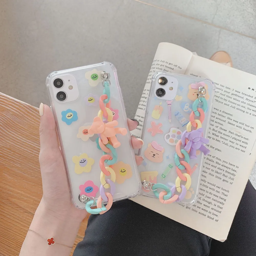 Bear Color Cute Chain Phone Case Drop Potection Cover