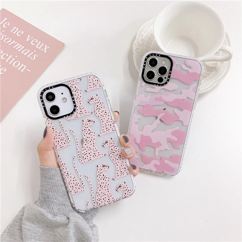 Simple Style Pink Leopard Leopard Print Phone Case