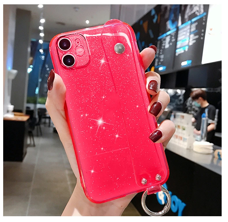 Two-color Glitter Transparent Mobile Phone Case two-in-one Anti-fall Wristband