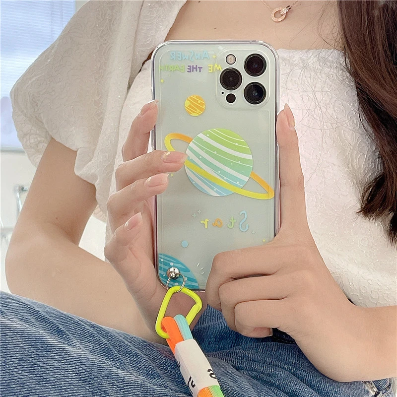 Transparent Phone Case With Fluorescent Lanyard