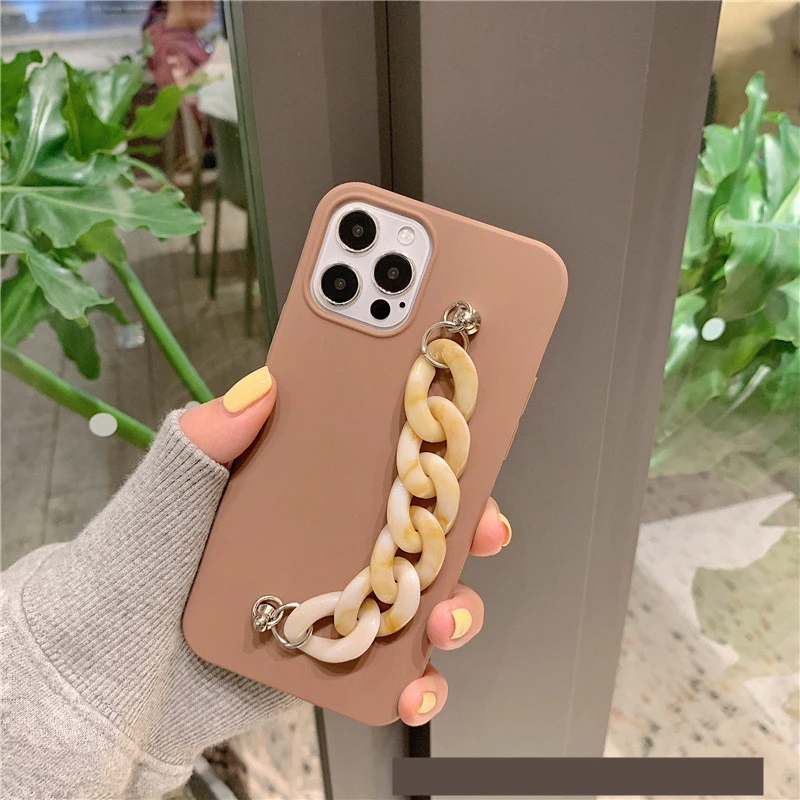 Silicone Milk Tea Color Chain Phone Case