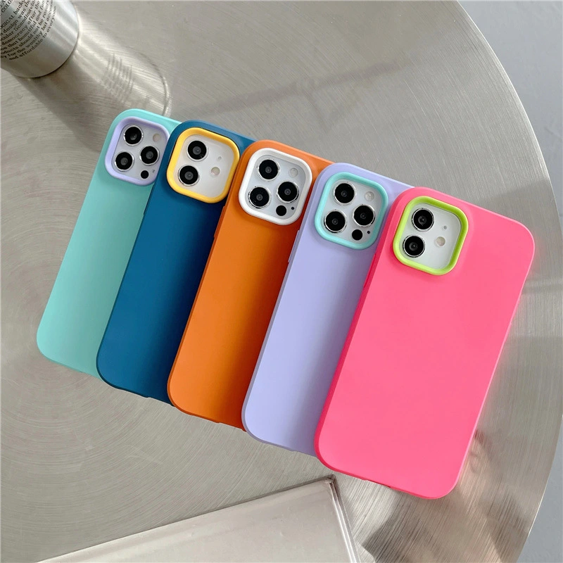 Skin Feel Three-in-one Drop-proof Solid Color Silicone Phone Case