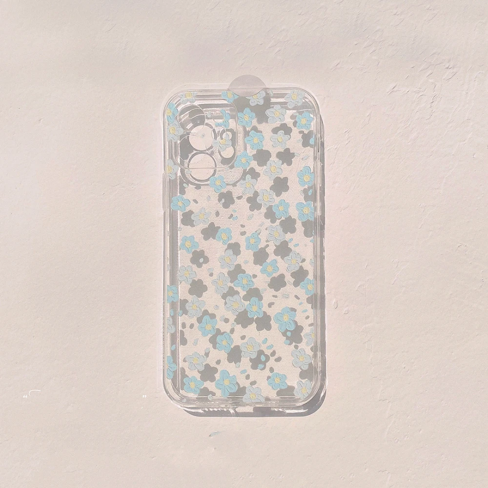 Small  Blue Flower Transparent All-inclusive Soft Shell Mobile Phone Case