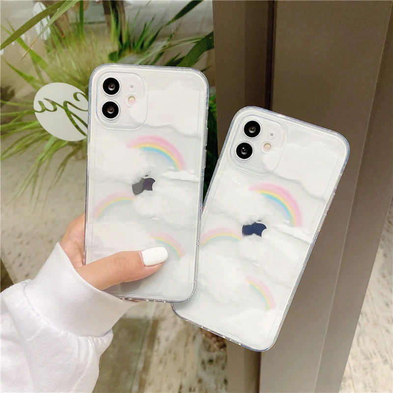 Rainbow White Cloud Transparent Silicone Phone Case