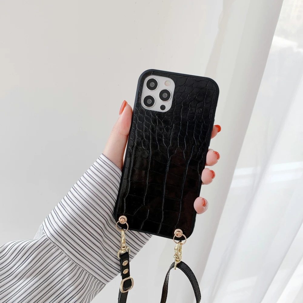 Leather Phone Case With Diagonal Lanyard