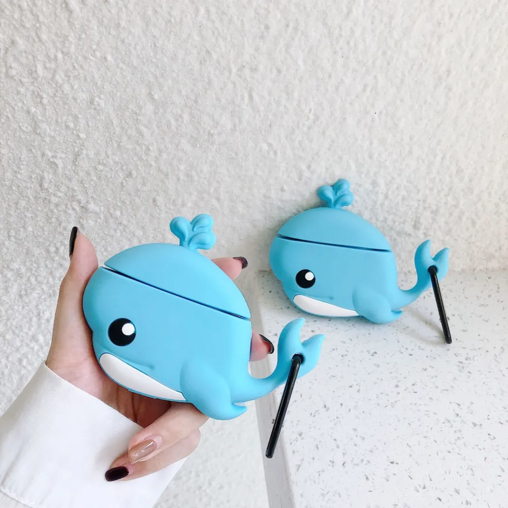 Cartoon blue whale protective sleeve earphone set cute