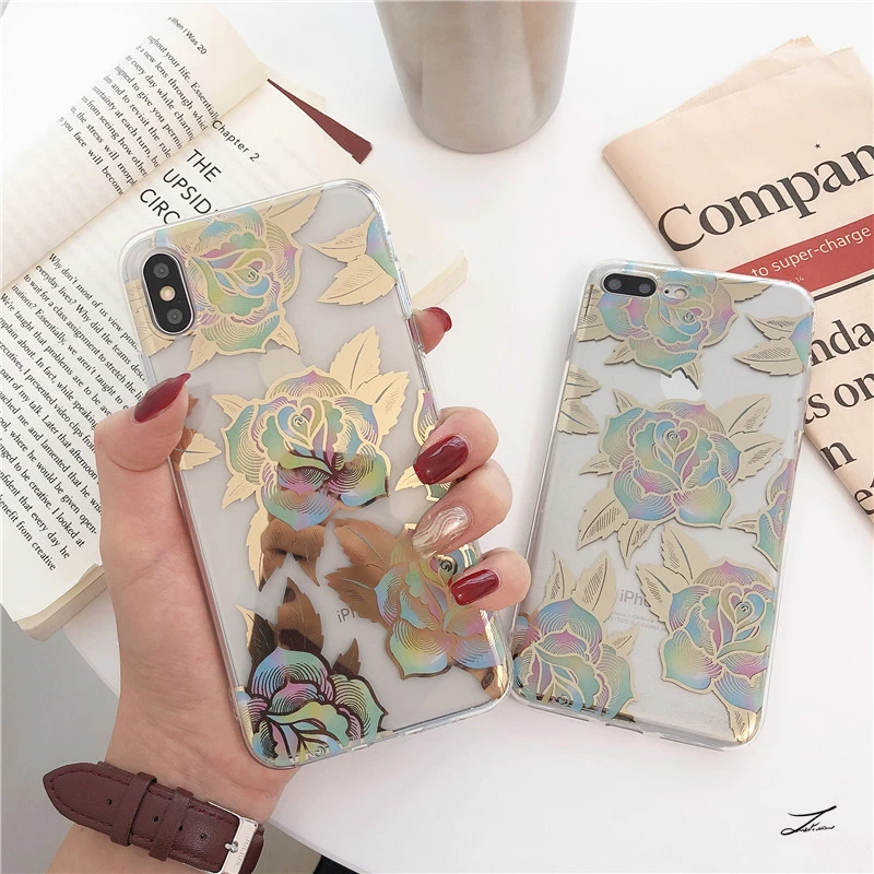 Transparent bronzing rose phone case