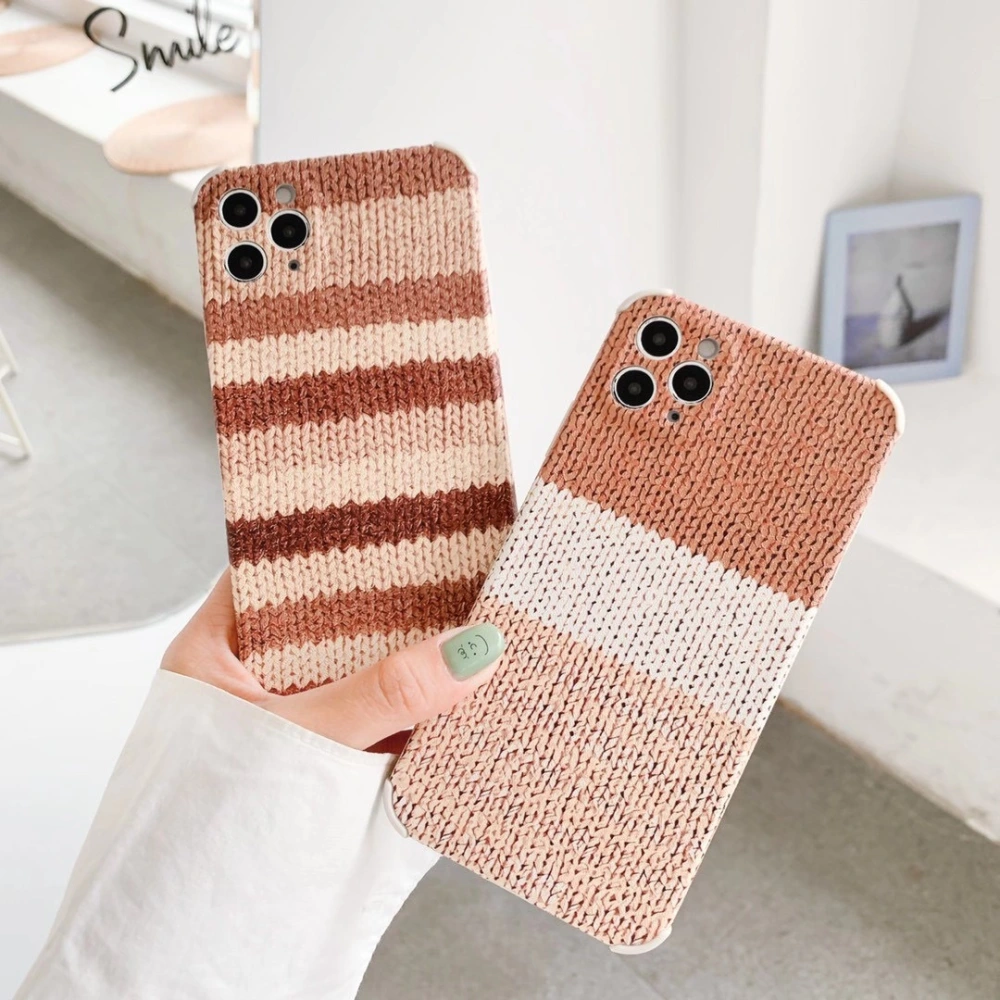 Stitching color silk plush phone case