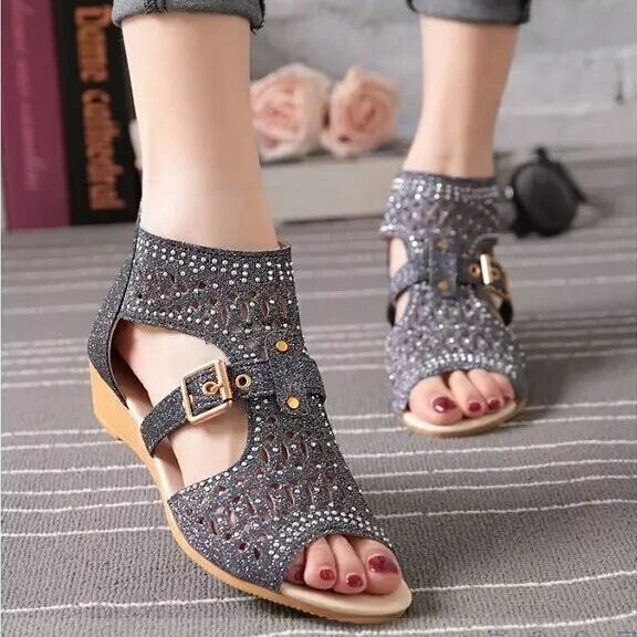 Breathable Wedge Sandals Ladies Fish Mouth Shoes Zipper Buckle