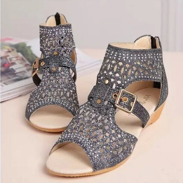 Breathable Wedge Sandals Ladies Fish Mouth Shoes Zipper Buckle