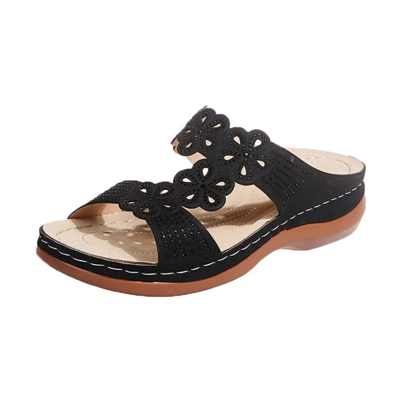 Rhinestone Casual Slope Heel Slippers