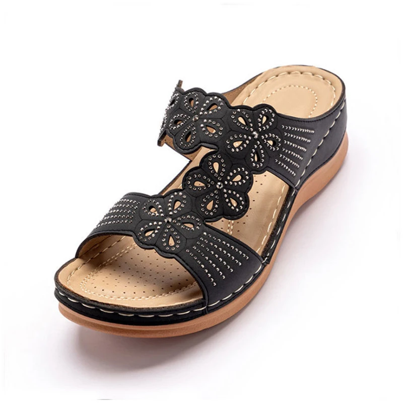 Rhinestone Casual Slope Heel Slippers