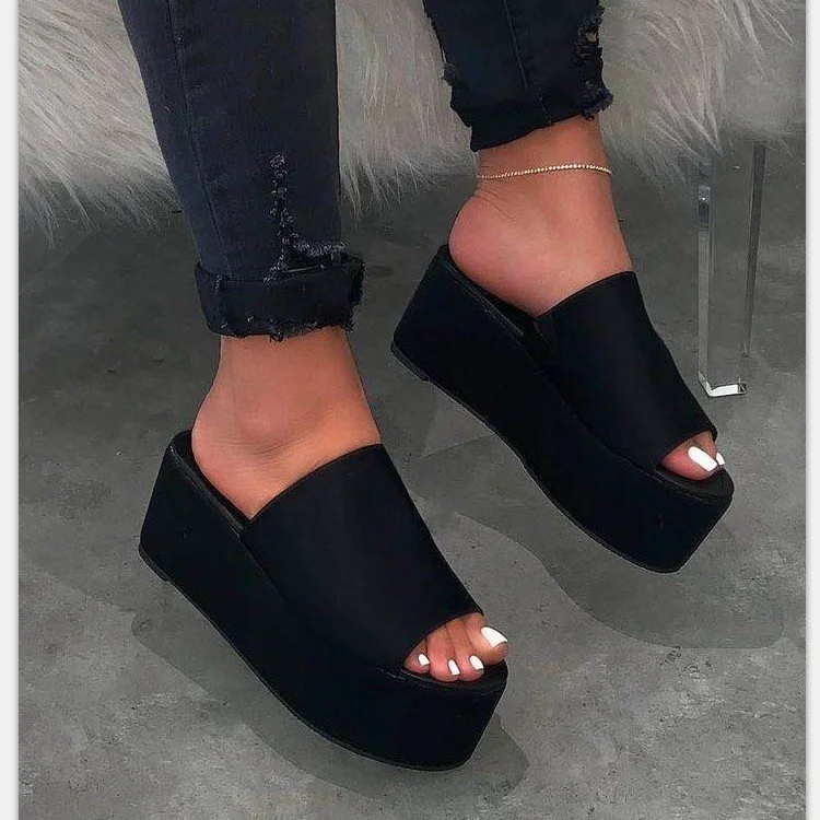 Amazon Ebay Sandals And Slippers Female Plus Size Summer Sponge Cake Thick-Bottomed Camouflage Word Drag Flat-Bottom Beach Sandals