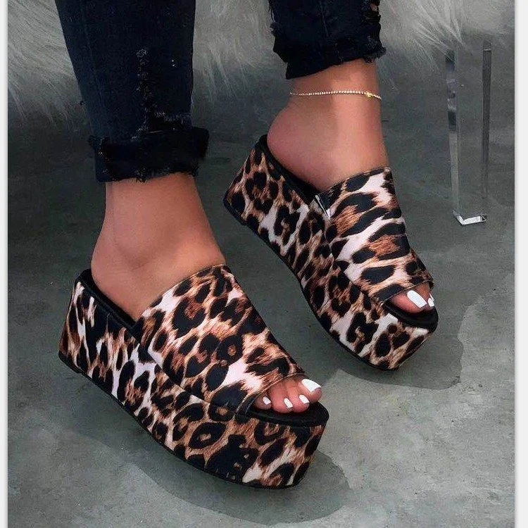 Amazon Ebay Sandals And Slippers Female Plus Size Summer Sponge Cake Thick-Bottomed Camouflage Word Drag Flat-Bottom Beach Sandals