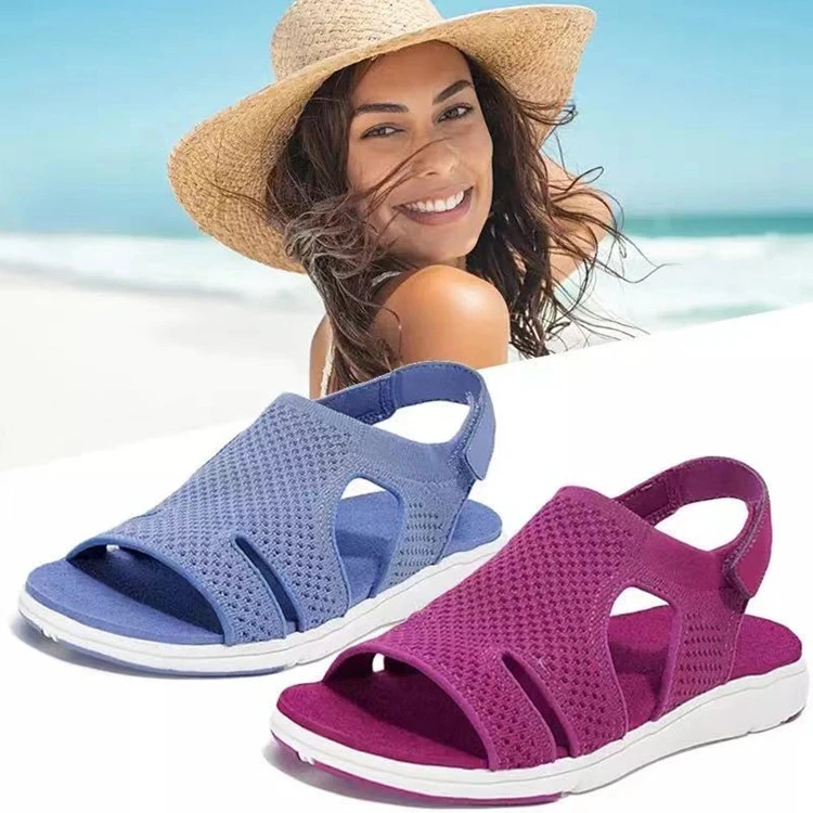 Sandales Confortables Douces Femmes Sangle Croisee Reglable Conception Maille Superieure Chaussures Respirantes Nouveaute