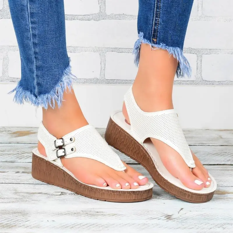 Hollow Wedge Trendy One-Toe Buckle Sandals