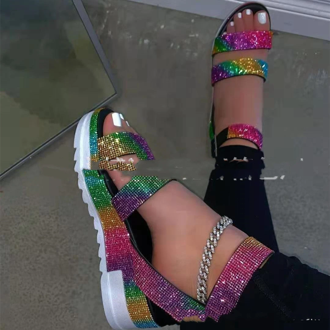 Rainbow Rhinestone Fashion Fine Flashing One-Shoulder Adjustable Chain Bag