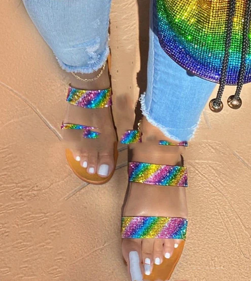 Rainbow Rhinestone Fashion Fine Flashing One-Shoulder Adjustable Chain Bag