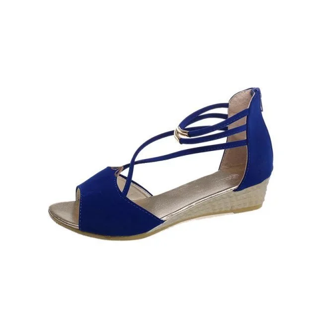 Summer New Sandals Fashion Korean Style Comfortable Strap Solid Color Fish Mouth Low Heel Sandals