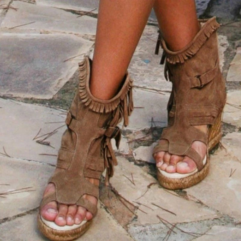 New Style Sandals Women's Shoes Wedge Heel Tassel High Heels