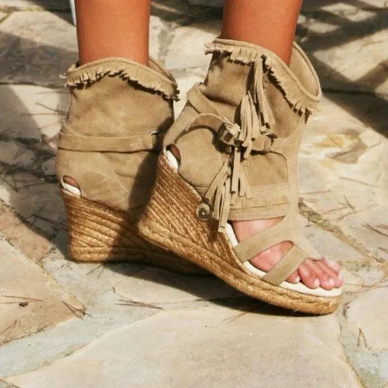 New Style Sandals Women's Shoes Wedge Heel Tassel High Heels