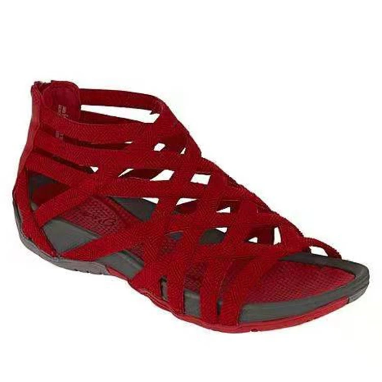 Thin Strap Cross Low Wedge Heel Cutout Fish Mouth Back Zipper Sandals