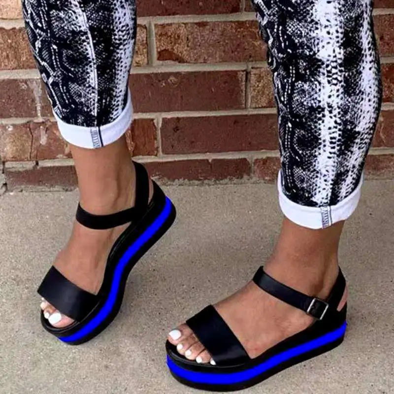 Women's Shoes Wedge Heel Color Block Women's Sandals Buckle Plus Size Shoes