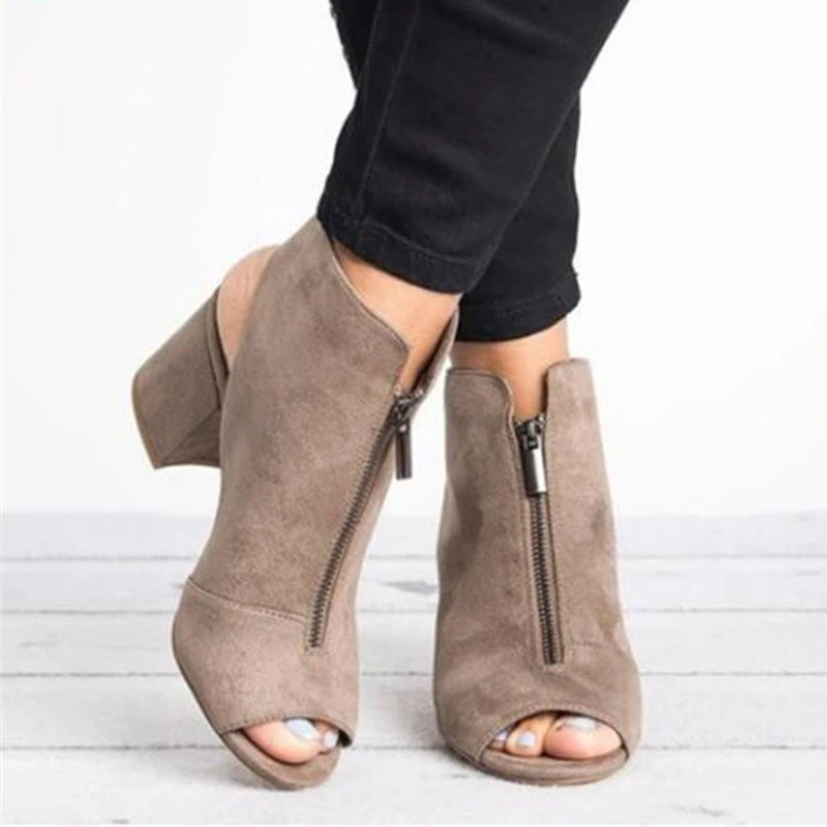 Women's plus size fish mouth thick heel sandals