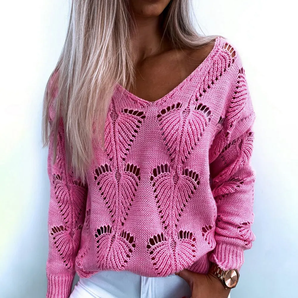 V-neck cutout casual sweater