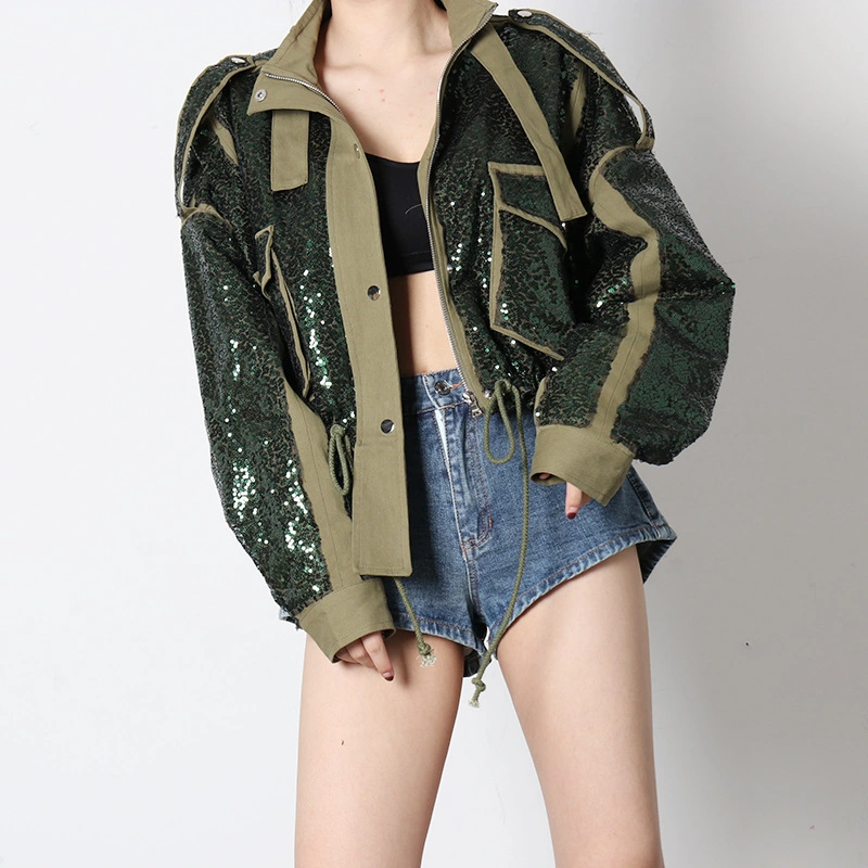 Fall New Fashion Symmetrical Pockets, Heavy-Duty Bodice, Sequined Hem Pumping