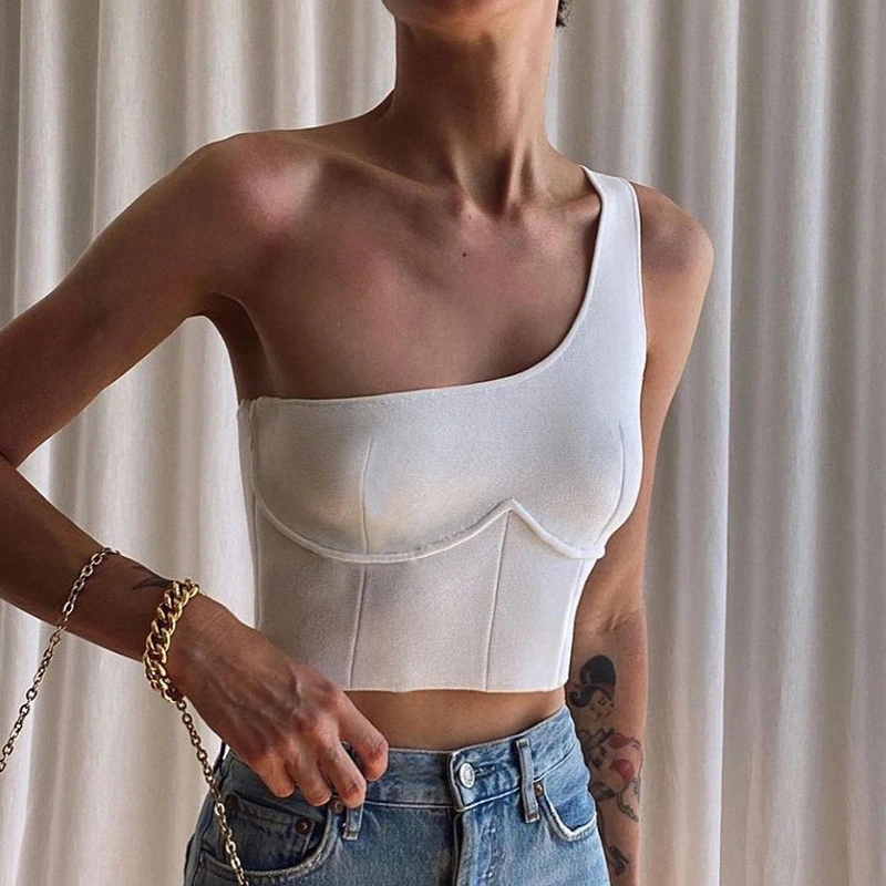 One-Shoulder Dividing Line Design Vest Women