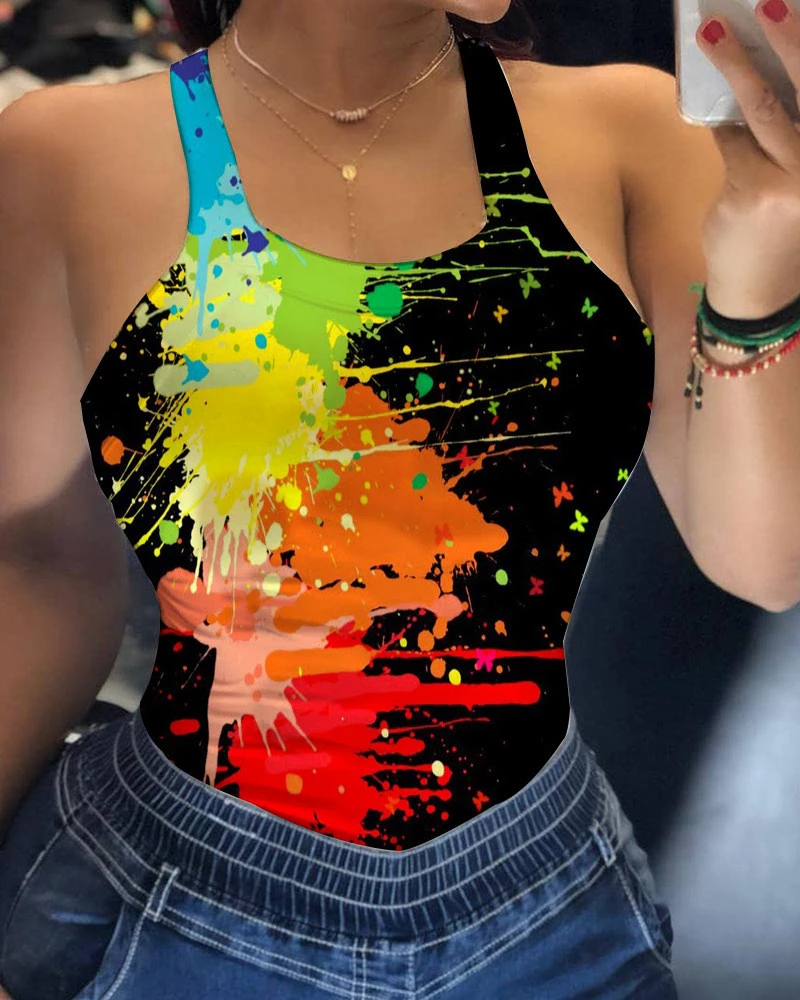 European And American Sexy Sling Print Women's T-shirt