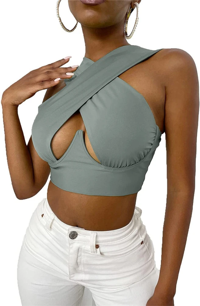 Hollow Hanging Neck Halter Back Exposed Umbilical Plastic Waist Breast Enhancement Small Sling