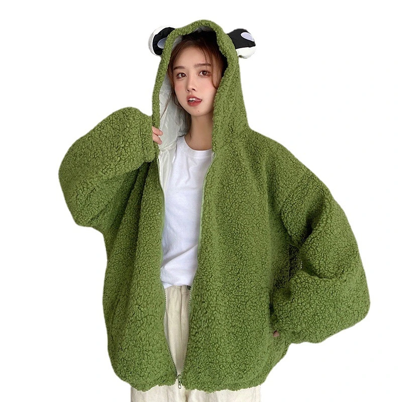 Cute Cardigan Jacket With Faux Lamb Fur Bear Ears