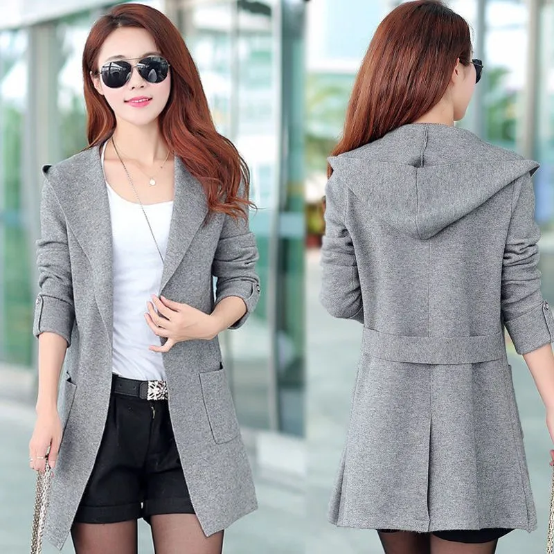 New Women's Sweater Jacket Slim Knit Sweater Mid-length Women's Thin Hooded Cardigan