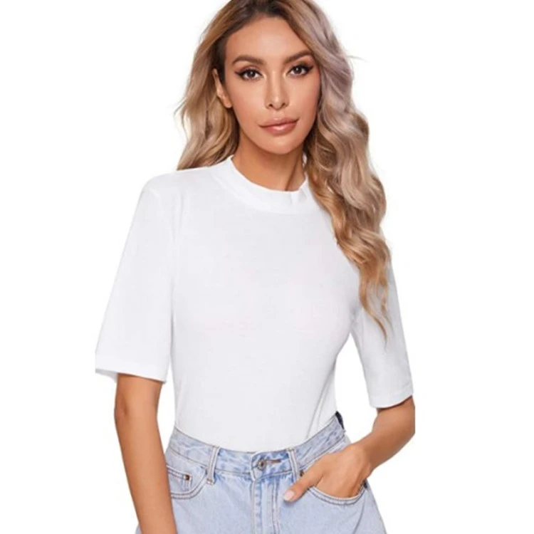 Spring And Autumn Blue Turtleneck Round Neck Temperament Commuter Long Sleeve Slim Harajuku Style Pure Color T-shirt