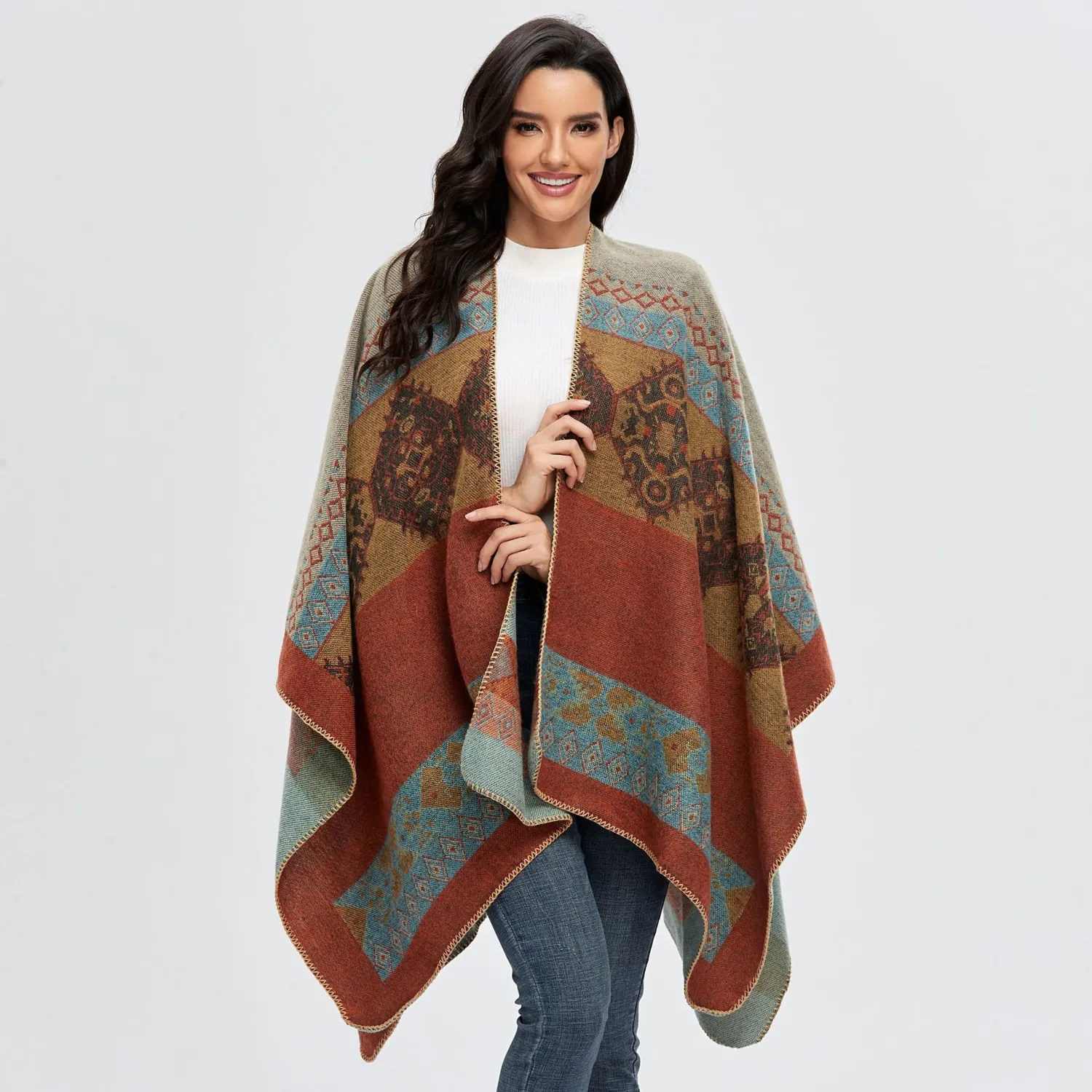 Ladies Retro Split-end Warm Imitation Cashmere Scarf